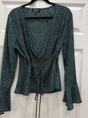 Lulus Forest Green Polka Dot Wrap Top